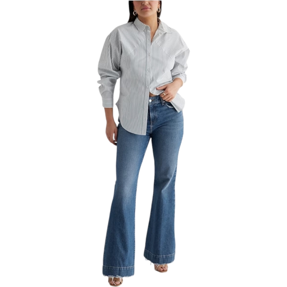 Express 70s Flare Jeans Womens 10R Mid Rise Raw Hem Medium Wash Denim - Picture 5 of 16